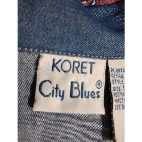 Koret City Blues Shirt Ladies 16W Chambray Button Front Blue Red Hearts Painted - Picture 5 of 7